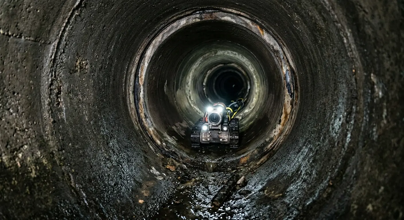Robotic sewer camera inspecting pipe interior for Drain Snake Service in Conley